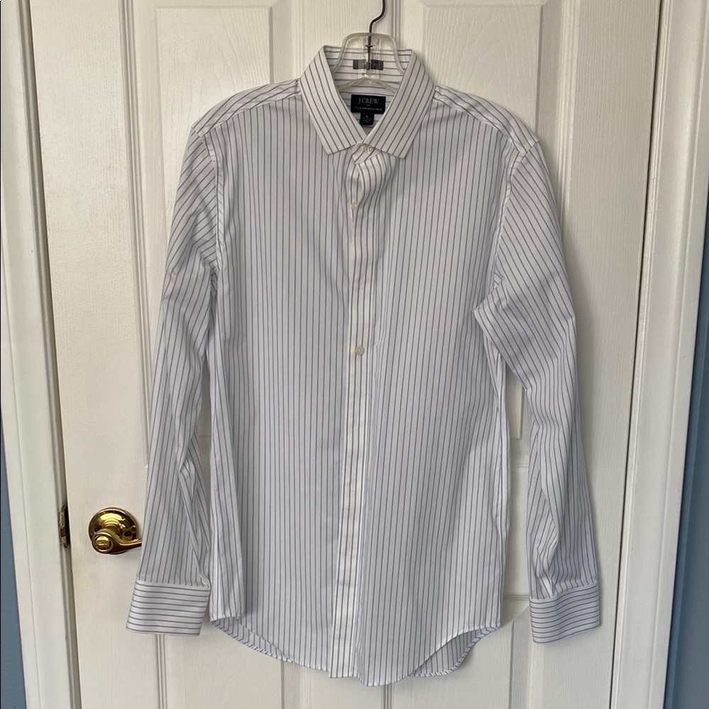 J. Crew Thompson White and Blue Stripe Dress Shirt with Pointed Collar